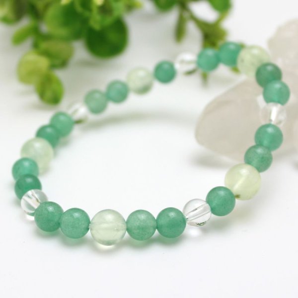 画像2: 健康・癒し♪ 5月誕生石 6ミリ アベンチュリン(インド翡翠)×8ミリ プレナイト パワーストーン ブレスレット 男性用 女性用 メンズ レディース (2)
