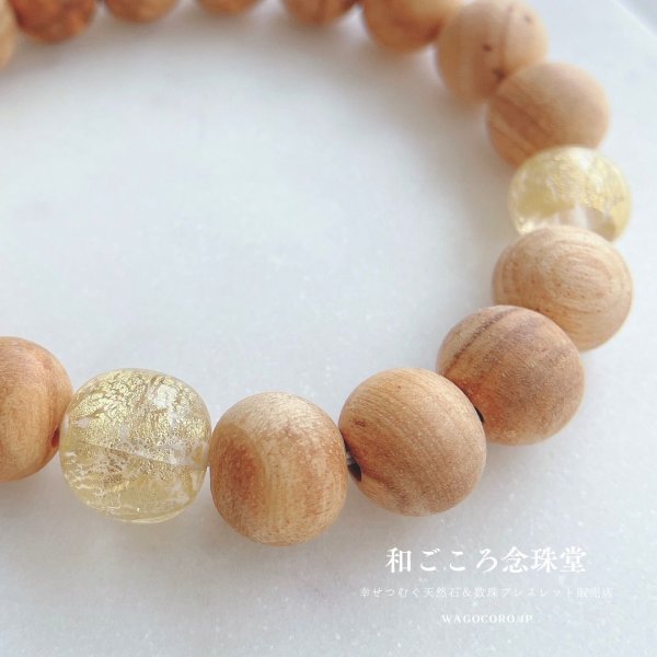 画像6: 10ミリ パロサント(聖なる香木)金沢産本金箔トンボ玉仕立 数珠ブレスレット メンズ レディース 男性用 女性用 父の日 母の日 敬老の日 ペアブレス (6)