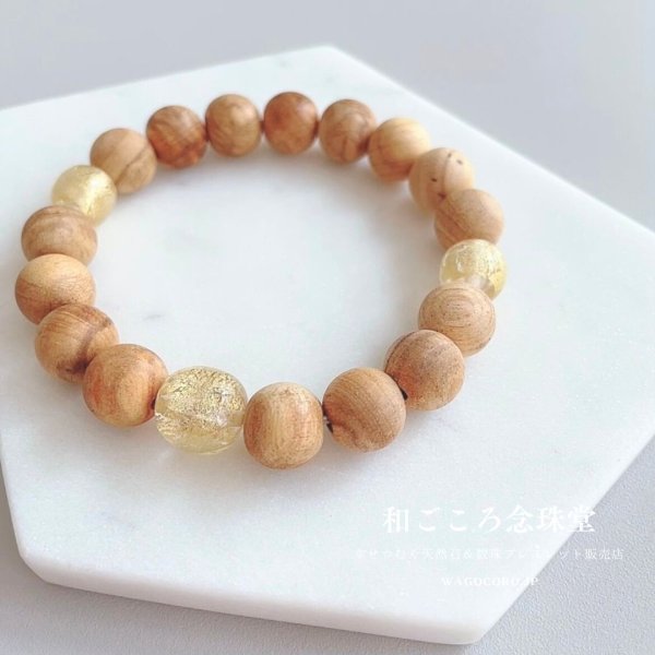画像4: 10ミリ パロサント(聖なる香木)金沢産本金箔トンボ玉仕立 数珠ブレスレット メンズ レディース 男性用 女性用 父の日 母の日 敬老の日 ペアブレス (4)