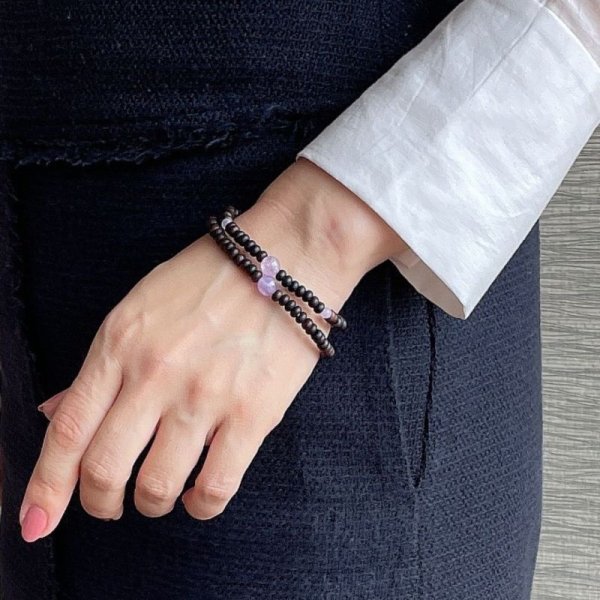 画像6: 内周18cm【108玉 数珠 ブレスレット】縞黒檀 藤雲石 (しまこくたん とううんせき) 2重 腕輪念珠 敬老の日 贈り物 ギフト (6)