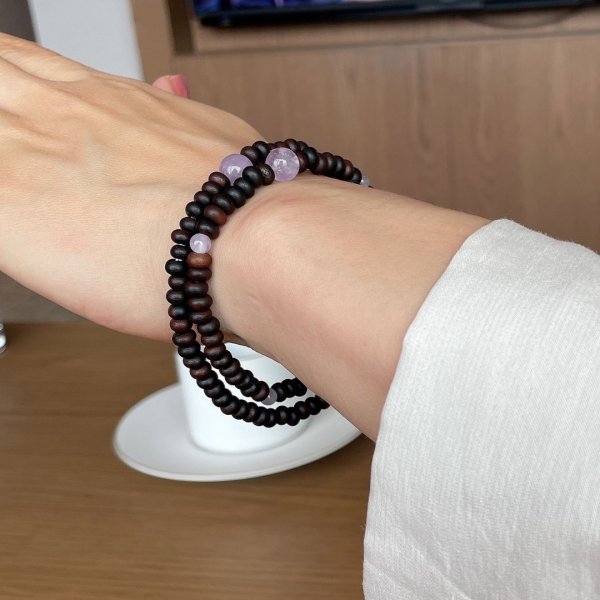 画像5: 内周18cm【108玉 数珠 ブレスレット】縞黒檀 藤雲石 (しまこくたん とううんせき) 2重 腕輪念珠 敬老の日 贈り物 ギフト (5)