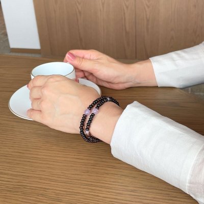 画像3: 内周18cm【108玉 数珠 ブレスレット】縞黒檀 藤雲石 (しまこくたん とううんせき) 2重 腕輪念珠 敬老の日 贈り物 ギフト