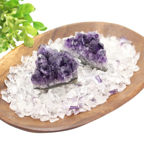 画像8: 【SA/Aミックスランク】◆安眠・魔除けに◆アメジスト浄化セット(水晶+アメジストさざれチップ+ウルグアイ産アメジストクラスター2個+ウッドトレイ)※おまかせ無料配送対象外 空間浄化 スピリチュアル ヒーリング プレゼント ギフト (8)