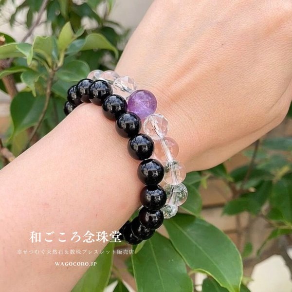 画像6: アメジスト好きさんに♪ 12ミリ 1粒 アメジスト×水晶 シンプルブレスレット パワーストーン 天然石ブレスレット (6)