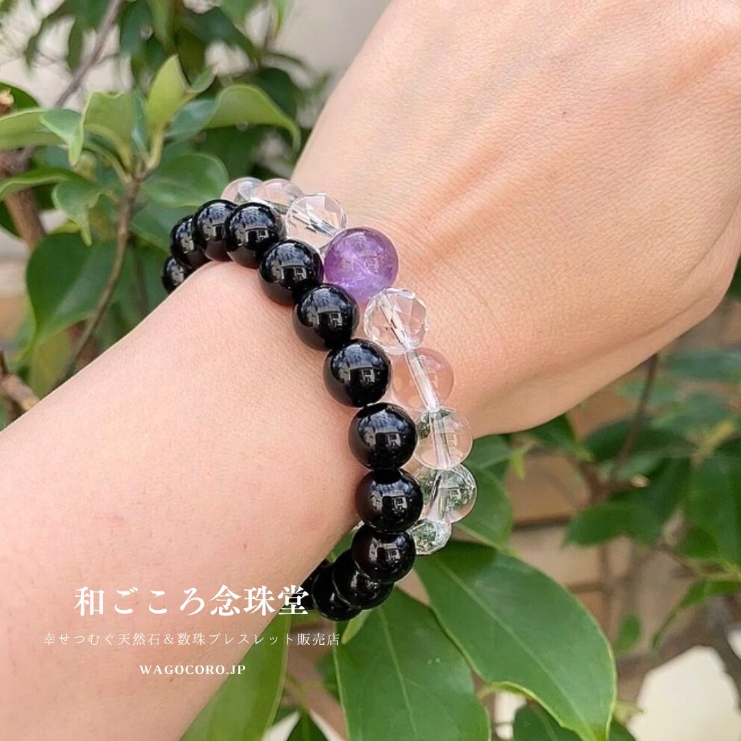 アメジスト×水晶ブレスレット｜浄化・癒しの天然石 恋愛運UPに